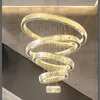 Chandeliers Pendant Lights Modern Stairs Crystal Circle LedLed Dimmable PendantLighting Lustre Steel Led HangingLamp