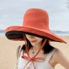 ワイドブリム帽子女性ファッションダブルサイドアウトドアビーチ大きな漁師キャップバケツハットサンプロテクション