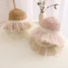 Hüte Sommer Kinder Stroh Tasche Set Baby Mädchen Bogen Strand Sonnenhut Breite Krempe Kind Prinzessin Reise Sonnenschirm Atmungsaktive Spitzenkappe