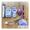 Many Colors 9 Pcs Defense Keychain Set Alarm Pompom Hand Sanitizer Wrist Strap Lipstick Keychains Bottle Opener For Woman Men Self-Def Dhkl7