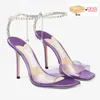 with box womens Dress Shoes Crystal Embellished Seada 85 heels Sandals purple PVC black suede Platinum dusty glitters women wedding dress for bride buckle strap shoe