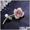 Dangle Lustre Esign Rose Fleur Broches Broches Femmes Bijoux À La Mode Plaqué Or 18 Carats Zircone Cubique Cor En Gros D Dhgarden Dh0Cn