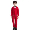 Clothing Sets Flower Boys Suit For Weddings Kids Formal Jacket Vest Pants Bowtie 4Pcs Children Prom Performance Piano Dance Costume Clothes