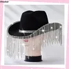 Bérets strass glands femmes chevalier Chapeau de mariage Panama élégant fête habiller casquette Western Cowgirl chapeaux cristal Chapeau Jazz