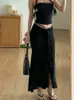 Skirts Long for Women Ruched Ruffles Y2k Skirt Sexy Low Waist Bodycon Maxi Autumn Streetwear 90s Chic Khaki Black 231110