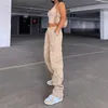 Women s Pants Solid Color Cargo High Waist Straight leg Buckle Jeans with Pockets Khaki Brown Baggy Casual Trousers 231110