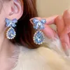 Hoepel oorbellen zilveren naald set zirkoon kristal bowknot waterdruppel luxueuze minderheidsstijl Earnail net rood groothandel meisje