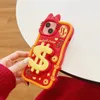 Luxuriöse Neujahrsgeschenk-Handyhülle, weich, einfarbig, für iPhone 15, 14, 11, 12, 13 Pro Max, iPhone 15, TPU, Glückskatze, Dollar-Halter, stoßfest, schützen Sie die Rückseite mit gutem Wunsch