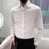 メンズカジュアルシャツラグジュアリーメタルクリップシングル胸肉メンズシャツアジアサイズ長袖ラブストライプ男性結婚式のステージロパhombre