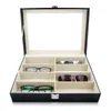 علبة تخزين النظارات الشمسية النظارات مع نافذة تقليد نظارات جلدية عرض حالة تخزين جامع 8 فتحة 2266