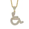 Chokers AZ Hip Hop Wheelchair Handicap Sign Pendant Necklace Gold Color Charm Bling Cubic Zircon Men's Iced Out Jewelry 231110