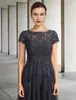 Elegant A-line Mother of the Bride Dress Boat Neck Lace Tulle Short Sleeve Appliques Bridal Wedding Guest Party Gown Robe De Soiree