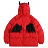 Kurtki męskie Hip Hop Parkas Kurtka mężczyzn Kobiety High Street Devil Horns Wing.Doll Torba Wyściełana Zakaplowana Płaszcz Grube Pietak Bubble Płaszcze UNISEX 231110