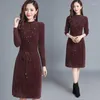 Vestidos casuais mulheres outono inverno moda sólida elegante vestido de gola alta para senhoras rendas manga longa camisola solta v40