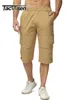 Men's Pants TACVASEN Cotton Below Knee Length 34 Long Shorts Men's Tactical Pants Multi Pocket Summer Twill Work Cargo Pants Man 230410