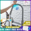 Küchenarmaturen DQOK Wasserhahn Ausziehbarer Sensor aus gebürstetem Nickel Edelstahl Schwarz Smart Induction Mixed Tap Touch Control Sink