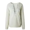 Sweatshirts Lace Up Tops 2024 Autumn Women Sexy Fashion Sweatshirt Eyelet Lace-up Deep V Plunged Long Sleeve Capless Pullover