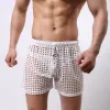 Grossist- nyhet män shorts stora mesh löst avslappnad sexig gay manliga sexkläder man sömnkläder se genom låg stigning boxershorts s40