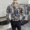 Men's Casual Shirts 2022 Autumn Long Sleeve Shirts Men Fashion Letter Print Slim Casual Business Formal Dress Shirts Social Streetwear Men Clothing W0410