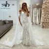 SoDigne Mermaid Wedding Dresses Lace Spaghetti Strap Soft Tulle Backless Bridal Gowns With Shawl Bride dress with Train