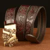 Whole cowhide leather Cutting belts engraved Retro Pure cowhide leather belt Men's V shape Automatic buckle Jeans belt
