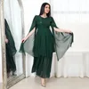 Ubranie etniczne szyfonowe sukienki cekiny Sukinę okrągła szyja abaya podwójnie warstwowa spódnica bankietów muzułmańska wyjątkowo długie dzielone rękawy kobiety