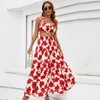 Vestido de duas peças estampa floral com cintura alta de cintura