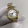 Real Po con scatola Orologi da donna Donna 26mm Oro giallo 18kt Quadrante argento Bracciale con castone con diamanti Asia Meccanico Lady Automatico W267F