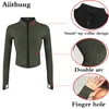 Yoga-Outfit Aiithuug Damen Full Zipup Top Workout Running Jacken mit Daumenlöchern Stretchy Fitted Long Sleeve Crop Tops Activewear 230411