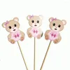 Gorks 10st Pink Bear Card Fruit Sign Disponibla Bambu Sticks BBQ Dessert Cake Plate Party Decoration Insertion