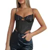 Débardeurs d'été Corset Satin Crop Tops Femmes Bustier Dos Nu Night Club Bouton Up Slim Cut Out Top Camisole Recadrée