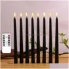 Candles Pack Of 6 Remote Halloween Taper Black Color Flameless Fake Pillar Battery With Contain Drop Delivery Home Garden Dh7Cu