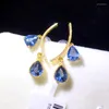 Dangle Earrings Original Light Luxury Topaz Water Drops Blue Women's Gold Plated Romantic Charm Wedding Accessories Jewelry