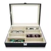 علبة تخزين النظارات الشمسية النظارات مع نافذة تقليد نظارات جلدية عرض حالة تخزين جامع 8 فتحة 2266