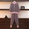 Kvinnors tvådelade byxor Casual Two-Piece Sweater Cardigan Jacka Women 2023 Autumn Womens Sticked Suit Fashion Baseball Sports Zip Top och