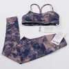 LU-010 Tie-dyeing set double-sided matted yoga suit sports women's tight pants bra underwear fitness fashion gym clothes