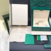 Titta på lådor Dark Green Watch Box -presentfodral för Reloj Booklet -kort och papper i engelska schweiziska armbandsurlådor