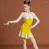 Stage Wear Jaune Latin Dancewear Childern Samba Danse Compétition Costume Body Jupe ChaCha Rumba Performance Costume DL10045