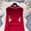Grundläggande casual klänningar Temperament Celebrity Style Sticked Pleated Dress Fall Winter Women Lapel Collar Buttons Deco Weave Red Thick Thote Vestidos 2024