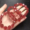 Link Bracelets Natural Strawberry Quartz Cube Bracelet String Charms Strand Exquisite Jewelry Gift Healing Crystal Energy 1pcs