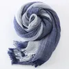 Scarves Japanese Cotton Unisex Cashmere Big Size Striped Tassel Navy Blue And Black Winter Scarf Men