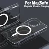Nouveau boîtier magnétique de mode Magsafe Transparent pour iPhone 14 13 12 11 Pro Max 14 Plus placage clair en silicone souple couverture de charge sans fil