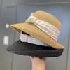 Chapéus largos de abrangência Chapéu de sol dobrável para mulheres elegantes arco hepburn holiday holiday palha de palha temperamento praia