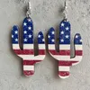 Dangle Chandelier Popular American Independence Day Ohrringe Star Hat Sunflower Ohrringe American Flag Cactus Wooden Western Ear Ring Z0411