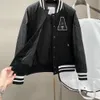 Mon Alyx Triple Co Branded m Family Leather Sleeves Baseball Jacket Coat Unisex Stand Neck Down