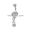 Navelklockknapp ringer rostfritt stål Belly -knappringar Crystal Rose Flower Body Piercing Bar Jewlery For Women Bikini Dhgarder Dhme9