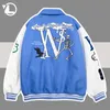 Män s jackor skelett flockar basebolljacka män kvinnor blå hip hop streetwear lapptäcke varsity lös bombplan college rockar unisex 231110