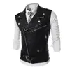 Men's Vests Fashion Street Jackets Pu Leather Vest Slim Fit Punk Multi Zipper Lapel Short Coat Black Red