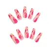 False Nails Long Square Sweet Pink Fashion Nail Cow Print Design Full Cover Stick On For City Women And Girls