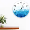 Wall Clocks Triangle Block Blue Gradient Print Clock Art Silent Non Ticking Round Watch For Home Decortaion Gift